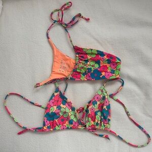 Frankie’s Bikinis Triangle String Bikini Neon Floral